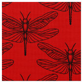Red Dragonfly Polyester Poplin Fabric Stof (Close Up)