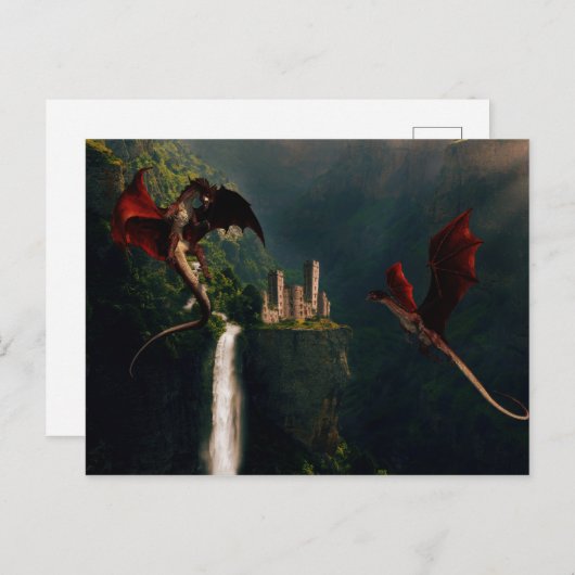 Red Dragons Castle Fantasy Landschap Briefkaart (Voorkant / Achterkant)