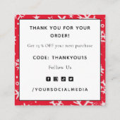 Red Drawn Snowflake Pattern Kerstmis Bedankt Vierkante Visitekaartje (Achterkant)