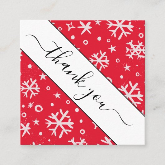 Red Drawn Snowflake Pattern Kerstmis Bedankt Vierkante Visitekaartje (Voorkant)
