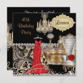 RED DRESS 40TH BIRTHDAY BLING Invitation Kaart (Voorkant / Achterkant)
