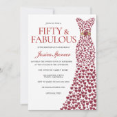 Red Dress 50 50 en Fabulous 50th Birthday Party Kaart (Voorkant)