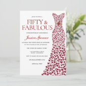 Red Dress 50 50 en Fabulous 50th Birthday Party Kaart (Staand voorkant)