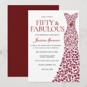 Red Dress 50 50 en Fabulous 50th Birthday Party Kaart (Voorkant / Achterkant)