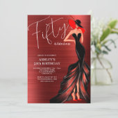 Red Dress 50 en Fabulous Elegant Birthday Kaart (Staand voorkant)