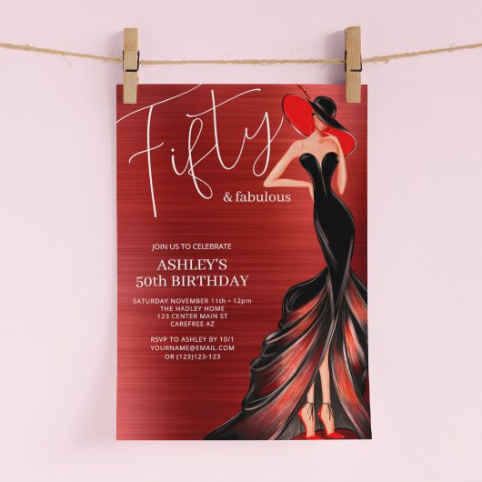 Red Dress 50 en Fabulous Elegant Birthday Kaart