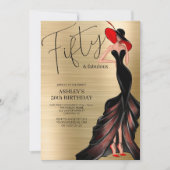Red Dress 50 en Fabulous Gold Birthday Invitation Kaart (Voorkant)