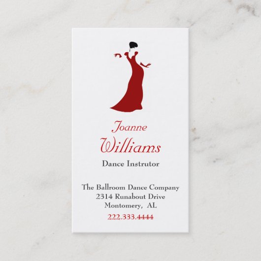 Red Dress Ballroom Dance Visitekaartje (Voorkant)