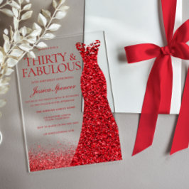 Red Dress Dertig & Fabulous 30th Birthday Party Acryl Uitnodigingen