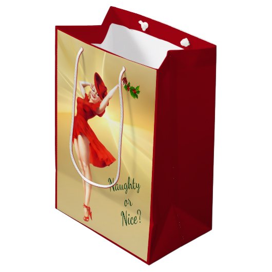 Red Dress en Holly Retro Pinup Girl Medium Cadeauzakje (Voorkant Gekanteld)