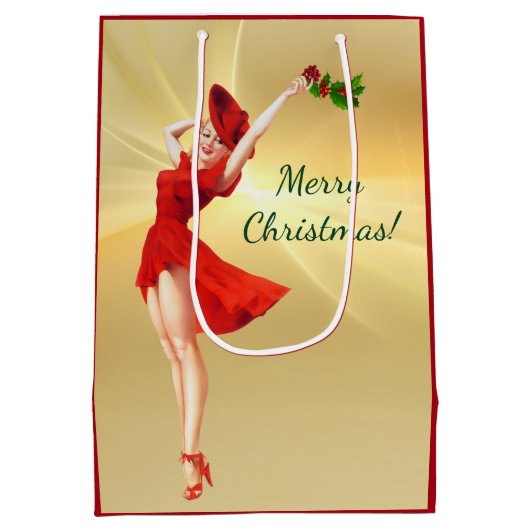 Red Dress en Holly Retro Pinup Girl Medium Cadeauzakje (Achterkant)