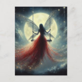 Red Dress Fairy op een Swing Full Moon Night Briefkaart (Voorkant)