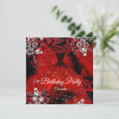 Red Dress Feathers Silver Birthday Party Kaart (Staand voorkant)