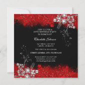 Red Dress Feathers Silver Birthday Party Kaart (Achterkant)