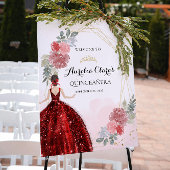 Red Dress Floral Geometric Quinceañera Birthday Poster