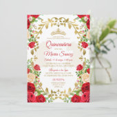 Red Dress Mexican Girl Sweet 15th Birthday Invite Kaart (Staand voorkant)