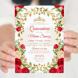 Red Dress Mexican Girl Sweet 15th Birthday Invite Kaart