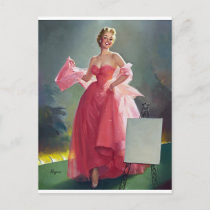 Red Dress Pin Up Briefkaart