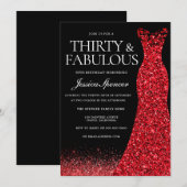 Red Dress Red Glitter gaat 30th Birthday Party Kaart (Voorkant / Achterkant)