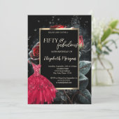 Red Dress Red Roses Black 50ste verjaardag Kaart (Staand voorkant)