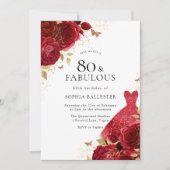 Red Dress & Rozen Gold Glitter 80th Birthday Kaart (Voorkant)