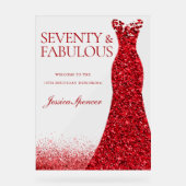 Red Dress Seventy & Fabulous 70th Birthday Party Acryl Bord (Voorkant)