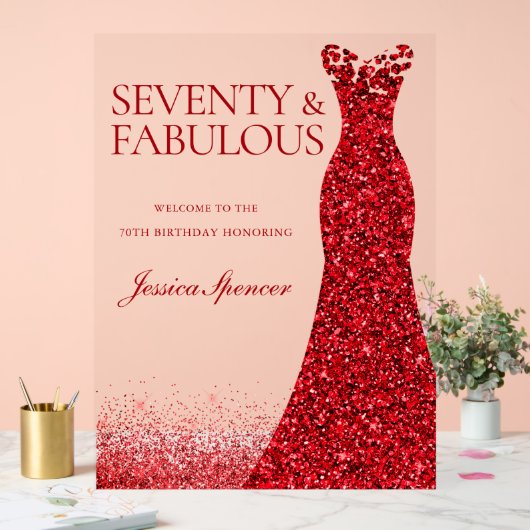 Red Dress Seventy & Fabulous 70th Birthday Party Acryl Bord (Huwelijk)