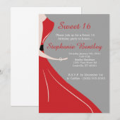 Red Dress Silhouette Sweet 16 Birthday Invitation Kaart (Voorkant / Achterkant)