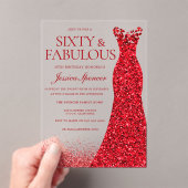 Red Dress Sixty & Fabulous 60th Birthday Party Acryl Uitnodigingen (Insitu (Draagbaar))