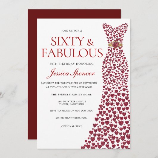 Red Dress Sixty & Fabulous 60th Birthday Party Kaart (Voorkant / Achterkant)