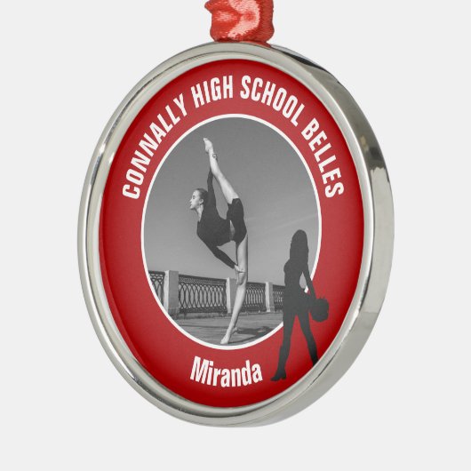 Red Drill Team Photo High School Dancer Christmas Metalen Ornament (Links)