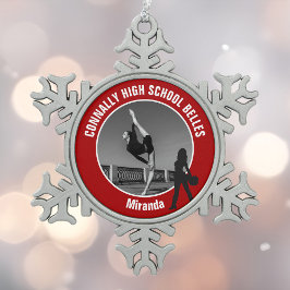 Red Drill Team Photo High School Dancer Tin Sneeuwvlok Ornament
