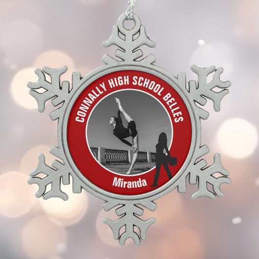 Red Drill Team Photo High School Dancer Tin Sneeuwvlok Ornament