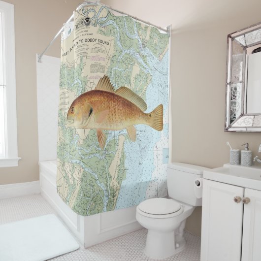 Red Drum op Tybee Island naar Doboy Sound Chart Douchegordijn (In situ)