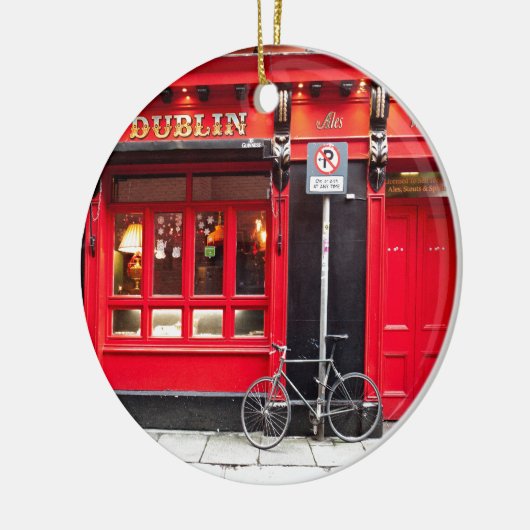 Red Dublin Pub Keramisch Ornament (Links)