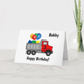 Red Dump Truck Birthday Boy Name & Age Kaart (Voorkant)
