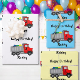 Red Dump Truck Birthday Boy's Name & Age Gift Inpakpapier Vel