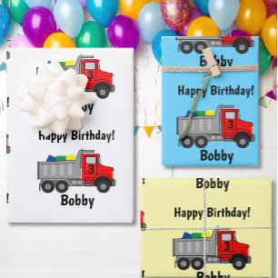 Red Dump Truck Birthday Boy's Name & Age Gift Inpakpapier Vel
