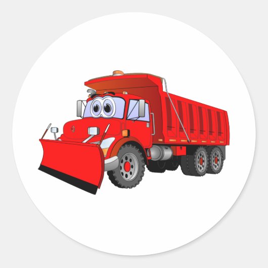 Red Dump Truck Cartoon Ronde Sticker (Voorkant)