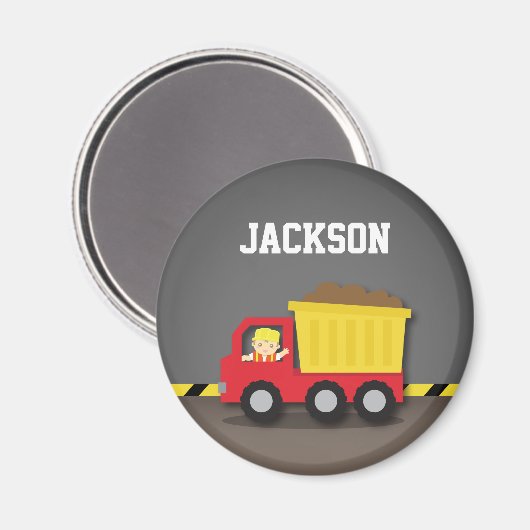 Red Dump Truck Construction Builder Boy Magneet (Voorkant / Achterkant)