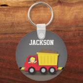 Red Dump Truck Construction Builder Boy Sleutelhanger (Voorkant)