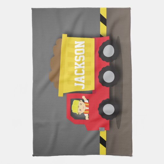 Red Dump Truck Construction Builder Boy Theedoek (Verticaal)