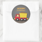 Red Dump Truck Jongen Bouwjaar Verjaardagsfeestje Ronde Sticker (Tas)