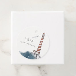 RED DUSKY BLUE LIGHTHOUSE ZEE MONOGRAM WEDDING FA BEDANKJES LABELS