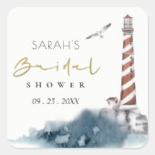 RED DUSKY BLUE LIGHTHOUSE ZEE VRIJGEZELLENFEEST VIERKANTE STICKER (Voorkant)