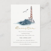 RED DUSKY BLUE LIGHTHOUSE ZEE WEDDING RECEPT INFORMATIEKAARTJE (Voorkant)