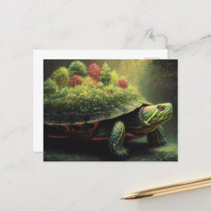Red Ear Slider Schildpad met een bos op de schaal Briefkaart