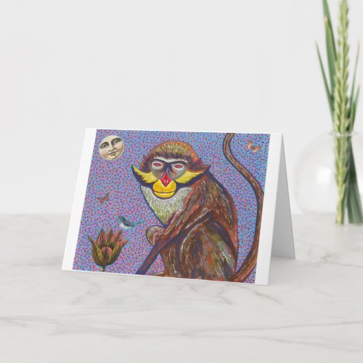 Red Eared Monkey Wenskaart Feestdagen Kaart (Voorkant)