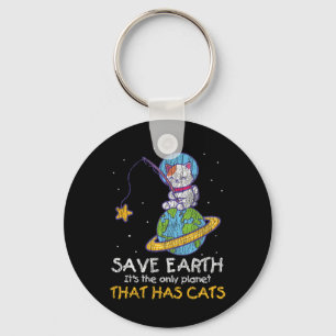 Red Earth met kat Funny Earth Day Ca Sleutelhanger