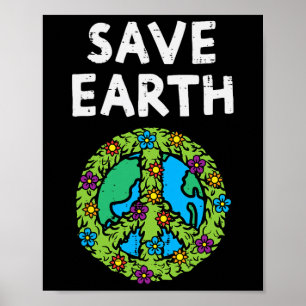 Red Earth Peace Symbol Flowers Environmental Poster
